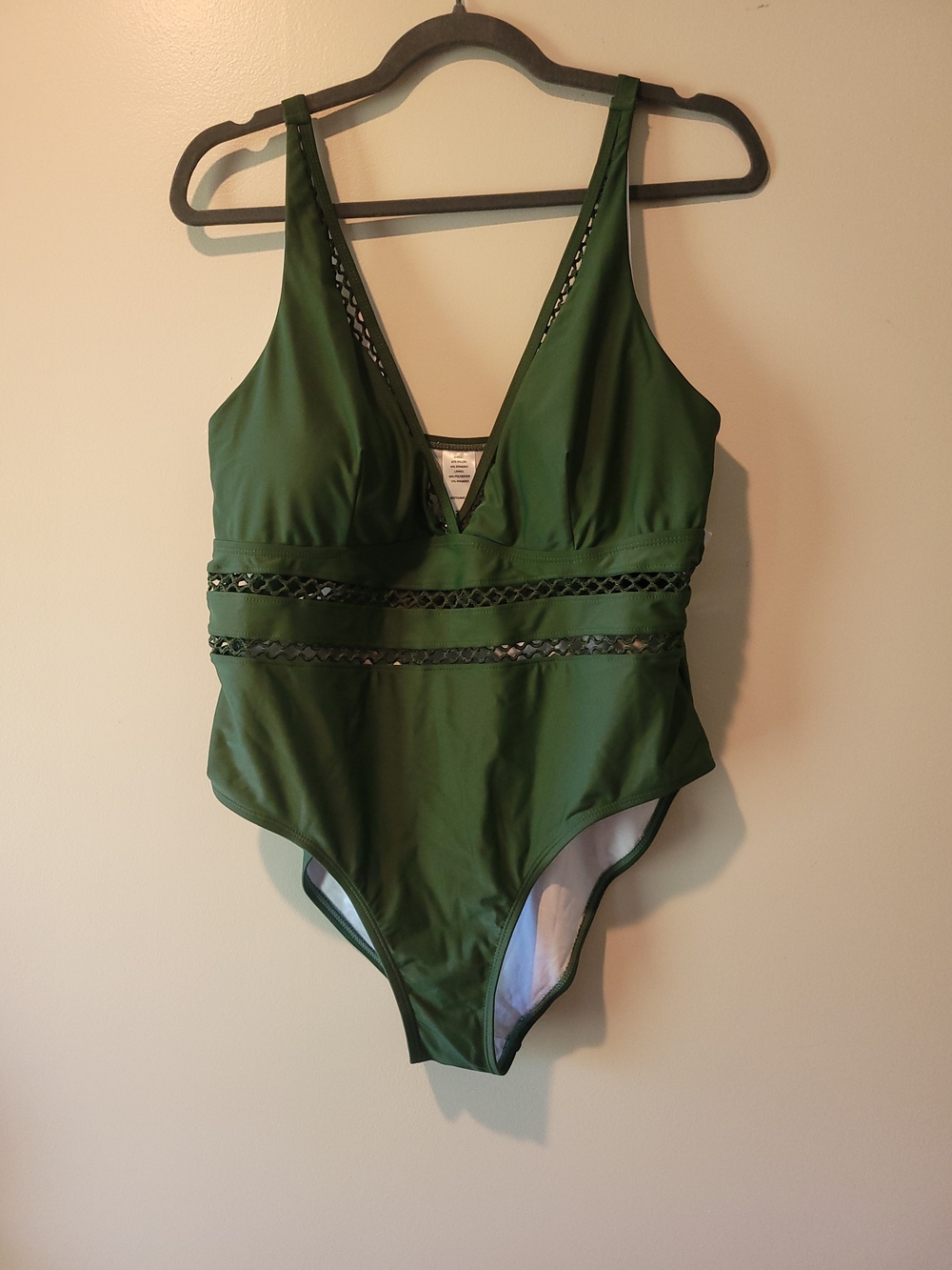 Women’s Olive Green One-Piece Swimsuit with Lattice Detail